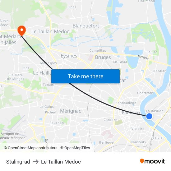 Stalingrad to Le Taillan-Medoc map