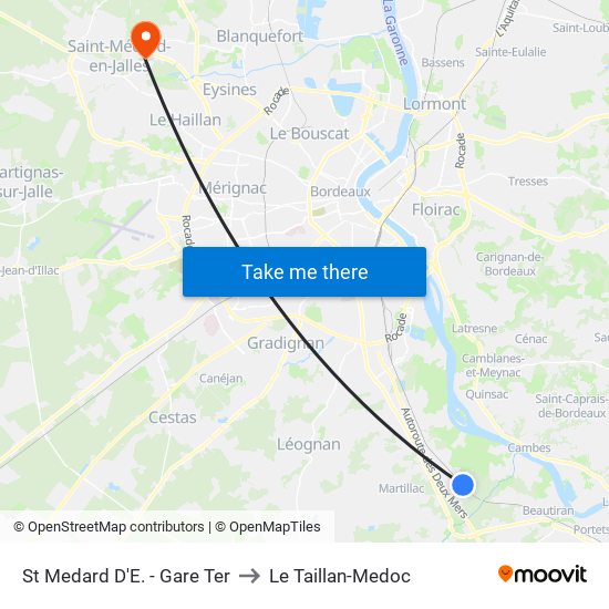 St Medard D'E. - Gare Ter to Le Taillan-Medoc map