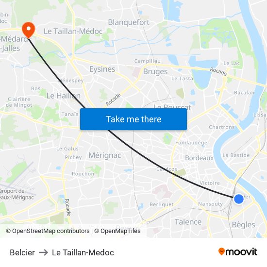 Belcier to Le Taillan-Medoc map