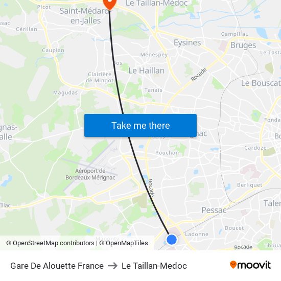 Gare De Alouette France to Le Taillan-Medoc map