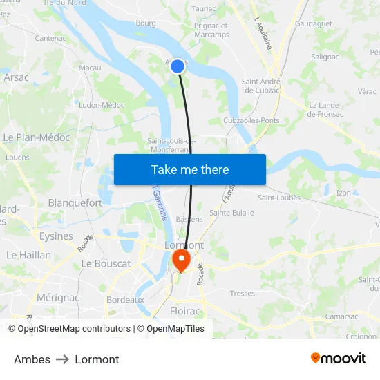 Ambes to Lormont map