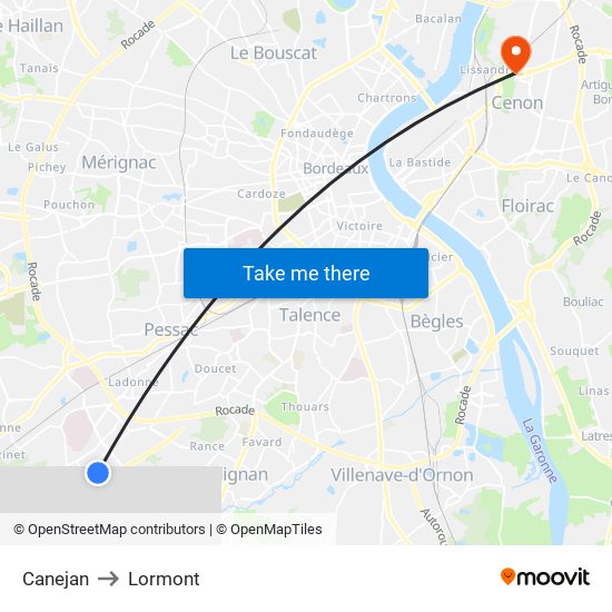 Canejan to Lormont map