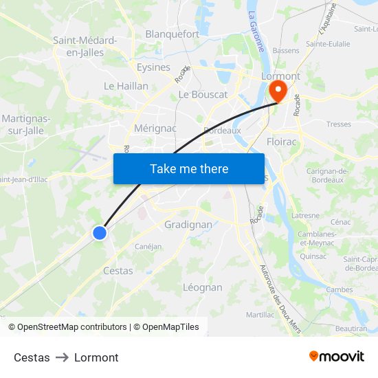 Cestas to Lormont map