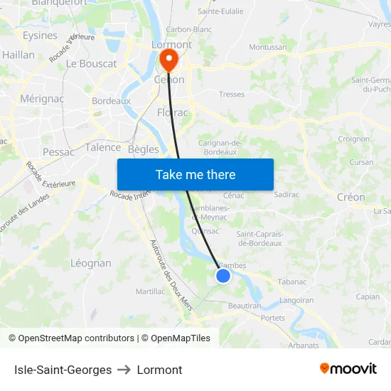 Isle-Saint-Georges to Lormont map