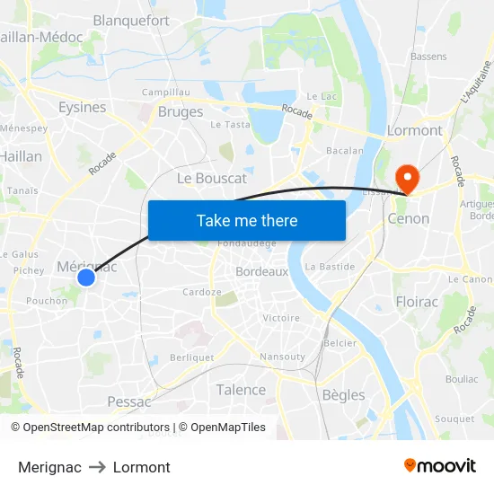 Merignac to Lormont map