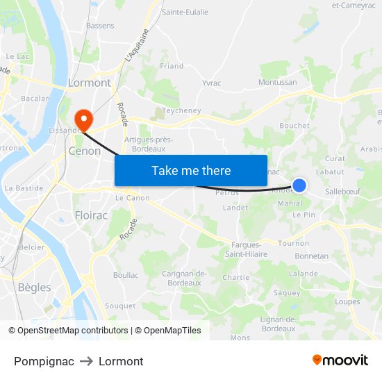 Pompignac to Lormont map