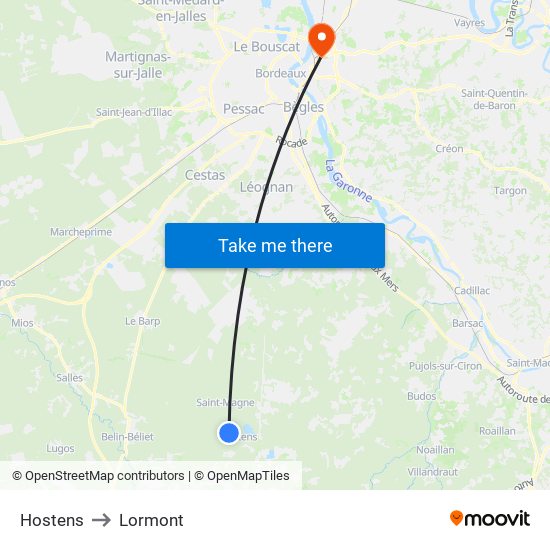 Hostens to Lormont map