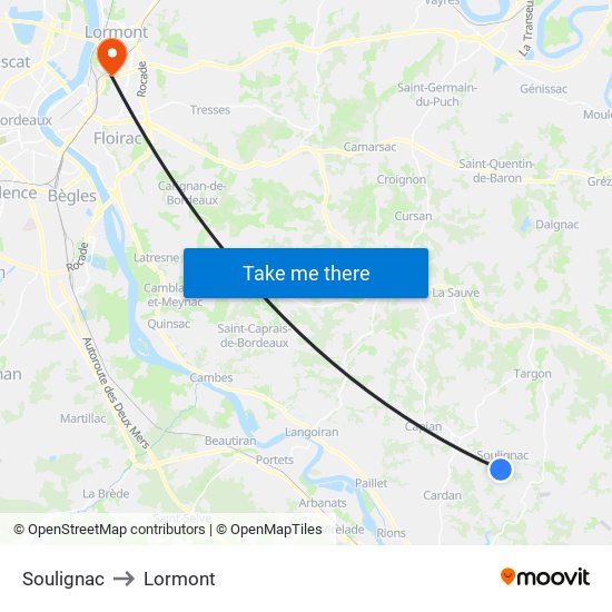 Soulignac to Lormont map