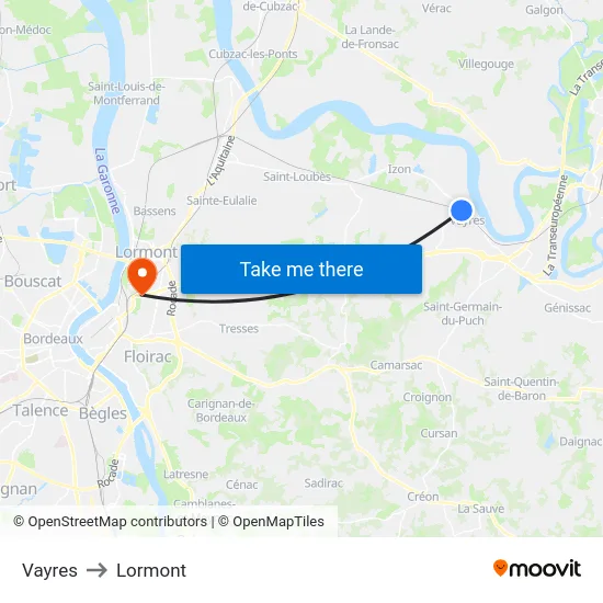 Vayres to Lormont map