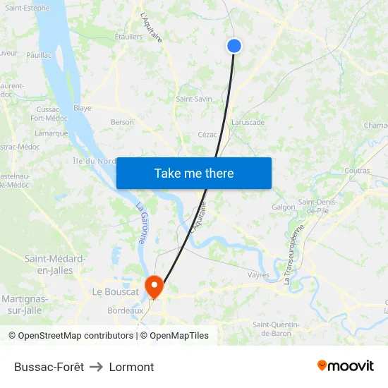Bussac-Forêt to Lormont map