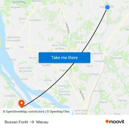 Bussac-Forêt to Macau map