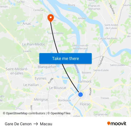 Gare De Cenon to Macau map