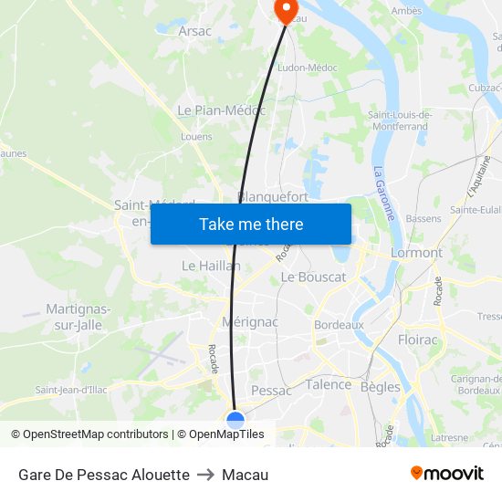 Gare De Pessac Alouette to Macau map