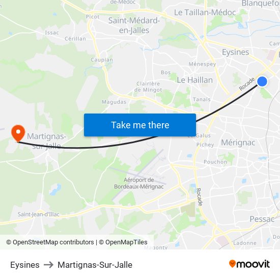 Eysines to Martignas-Sur-Jalle map