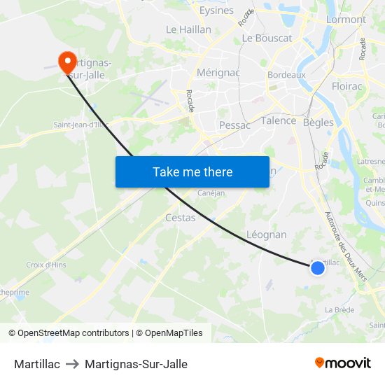 Martillac to Martignas-Sur-Jalle map