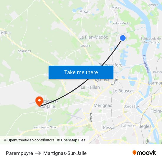 Parempuyre to Martignas-Sur-Jalle map