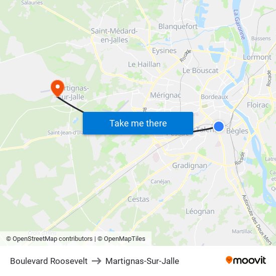 Boulevard Roosevelt to Martignas-Sur-Jalle map