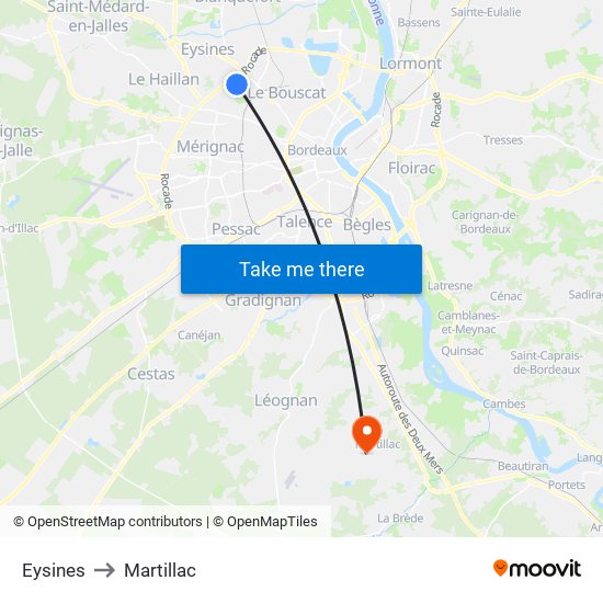 Eysines to Martillac map