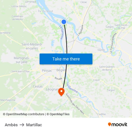 Ambès to Martillac map