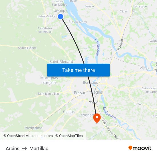 Arcins to Martillac map