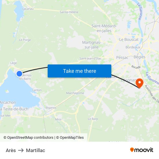 Arès to Martillac map