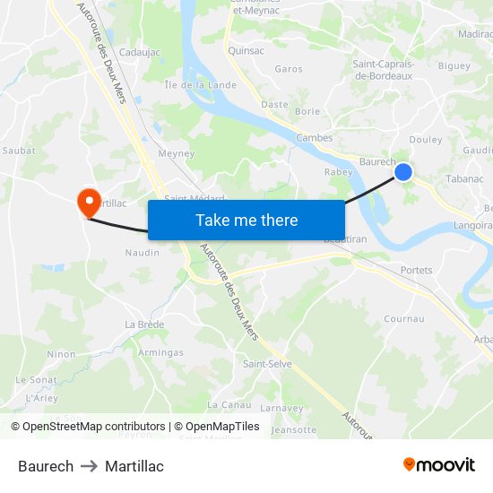 Baurech to Martillac map