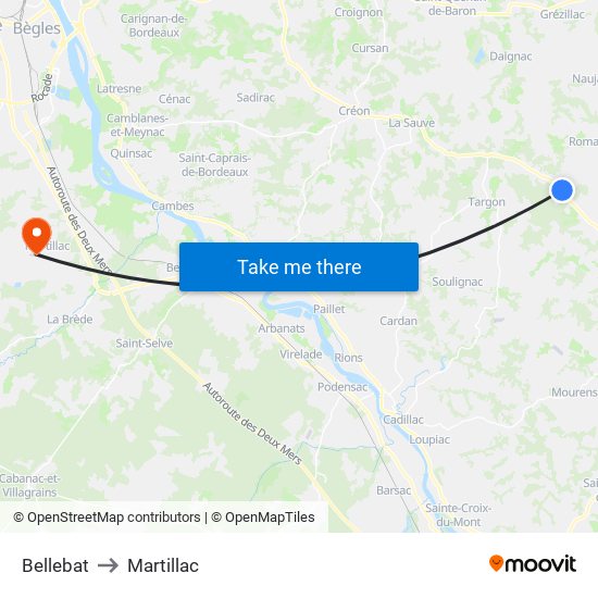 Bellebat to Martillac map