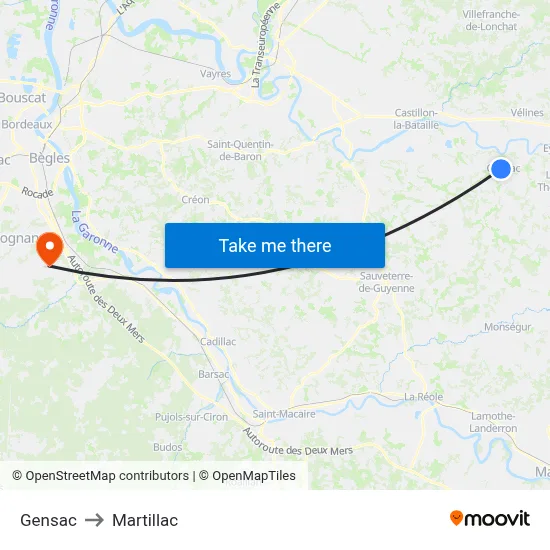 Gensac to Martillac map