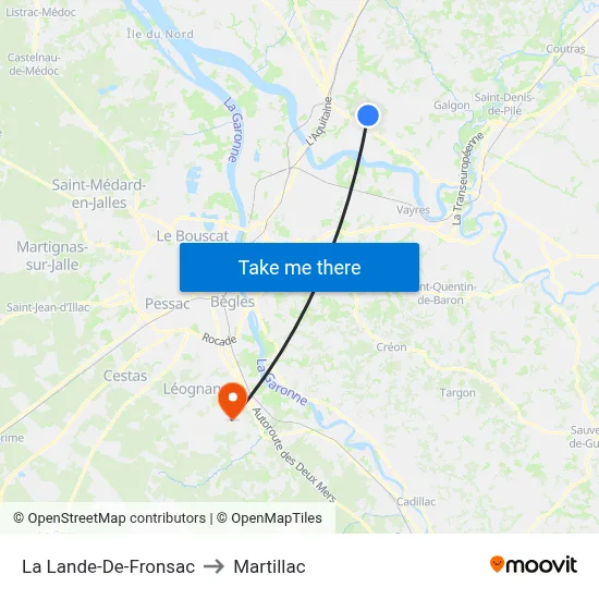 La Lande-De-Fronsac to Martillac map