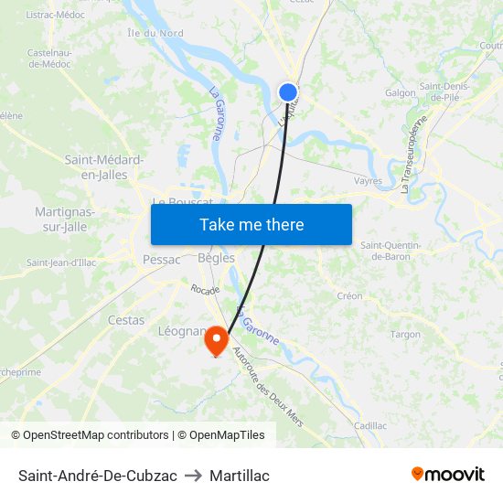 Saint-André-De-Cubzac to Martillac map