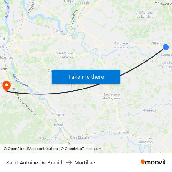 Saint-Antoine-De-Breuilh to Martillac map