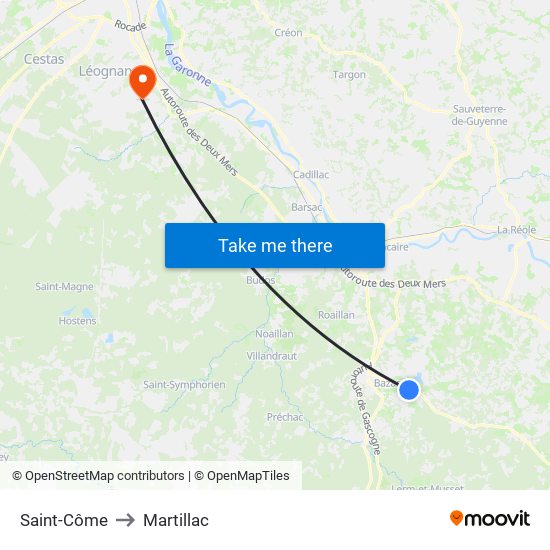 Saint-Côme to Martillac map