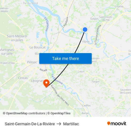 Saint-Germain-De-La-Rivière to Martillac map