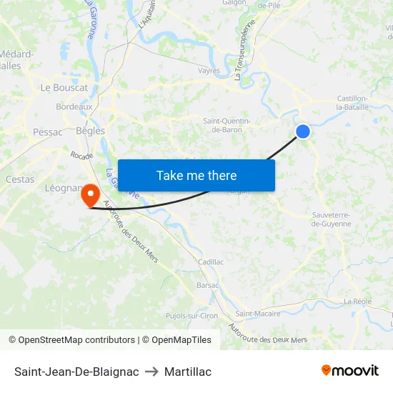 Saint-Jean-De-Blaignac to Martillac map