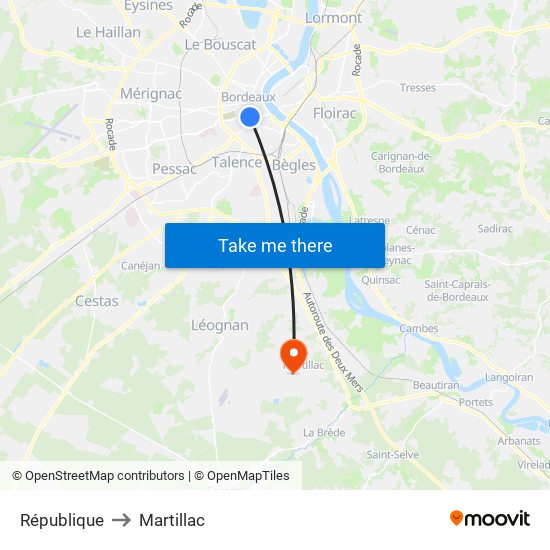 République to Martillac map