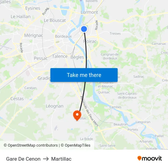 Gare De Cenon to Martillac map