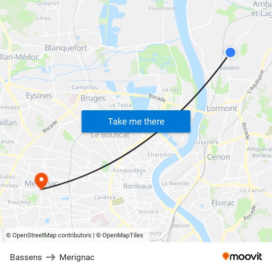 Bassens to Merignac map