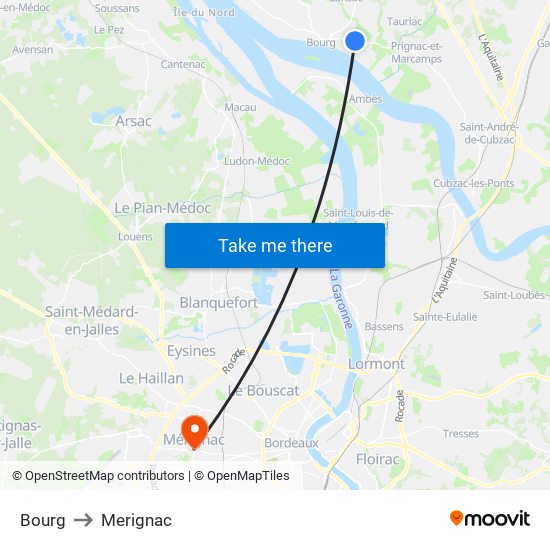 Bourg to Merignac map