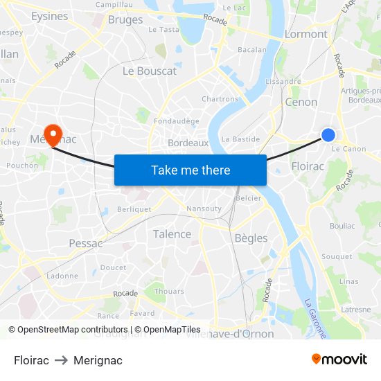 Floirac to Merignac map