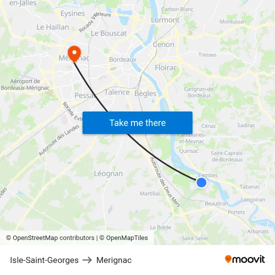 Isle-Saint-Georges to Merignac map