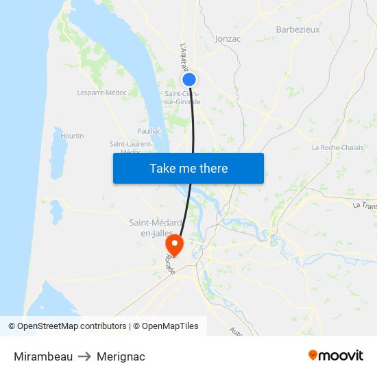 Mirambeau to Merignac map