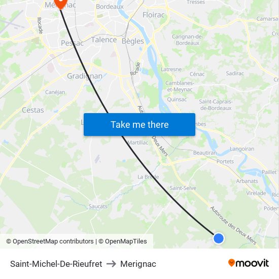 Saint-Michel-De-Rieufret to Merignac map