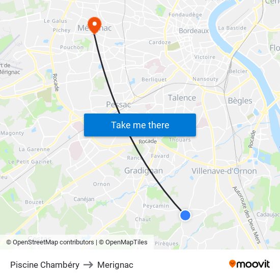 Piscine Chambéry to Merignac map