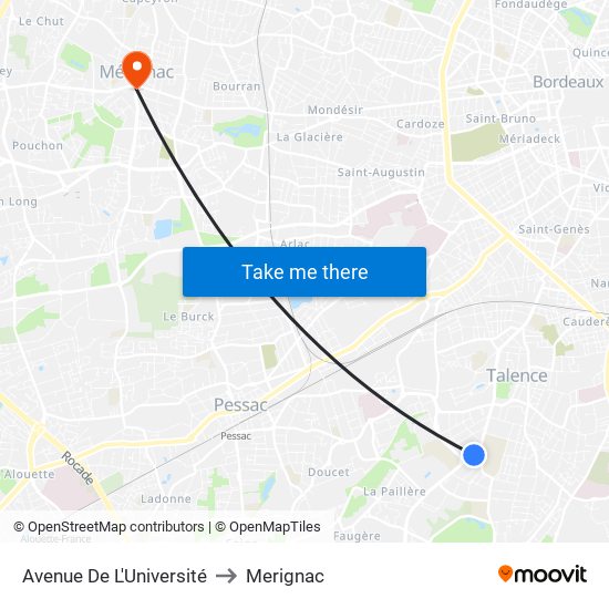 Avenue De L'Université to Merignac map