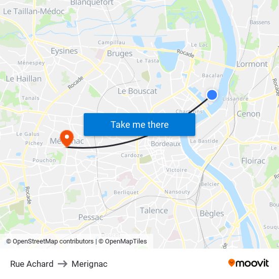 Rue Achard to Merignac map