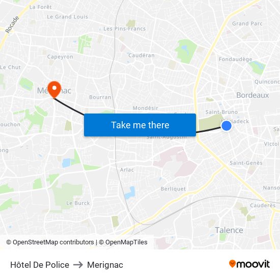 Hôtel De Police to Merignac map