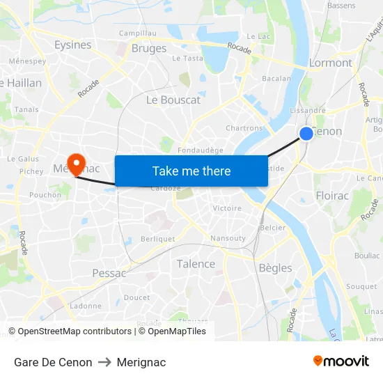 Gare De Cenon to Merignac map