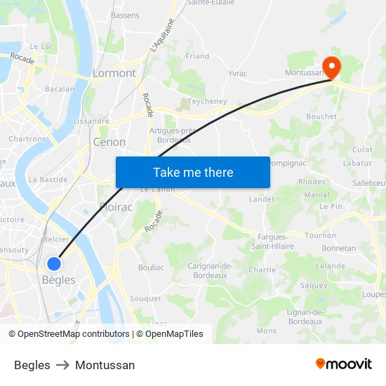 Begles to Montussan map