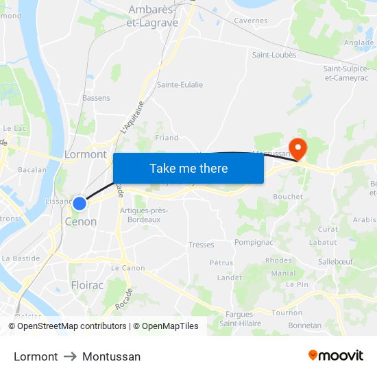 Lormont to Montussan map