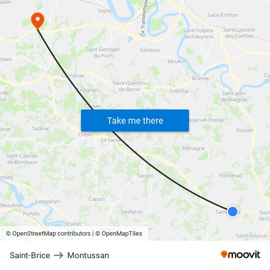 Saint-Brice to Montussan map
